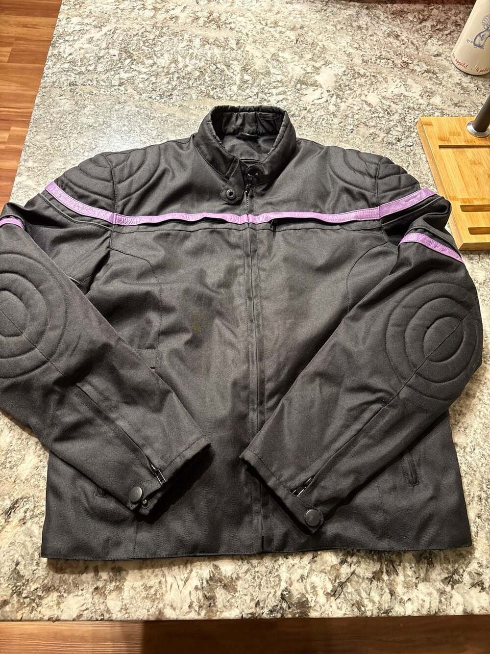 Womens Leather Jacket Reflective Stripes On Arms,quilted padded XL